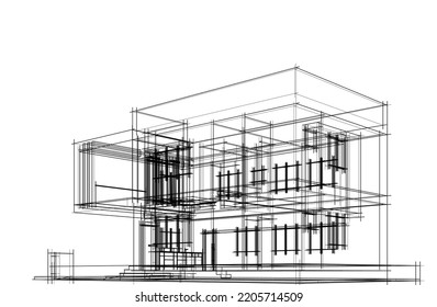 Esbozo de una ilustración 3d del vector de la casa