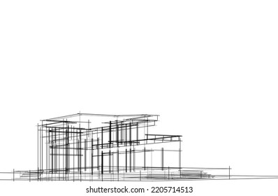 Esbozo de una ilustración 3d del vector de la casa