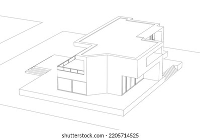 Sketch of a house vector 3d illustration