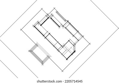 Esbozo de una ilustración 3d del vector de la casa