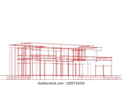 Sketch of a house vector 3d illustration