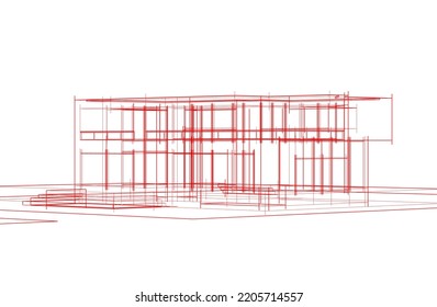 Sketch of a house vector 3d illustration