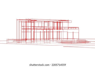 Sketch of a house vector 3d illustration