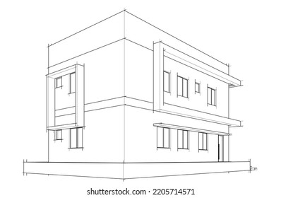 Skizze eines Hauses, Vektorgrafik 3D