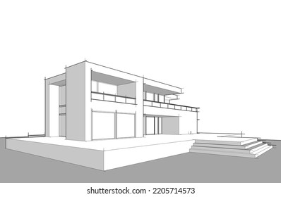 Sketch of a house vector 3d illustration