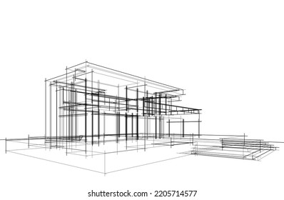 Esbozo de una ilustración 3d del vector de la casa