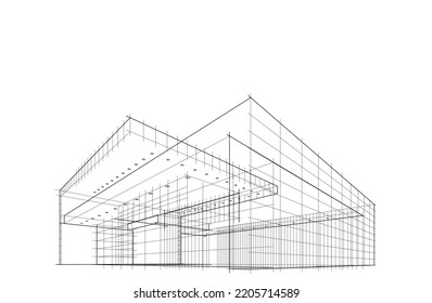 Sketch of a house vector 3d illustration