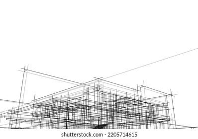 Sketch of a house vector 3d illustration