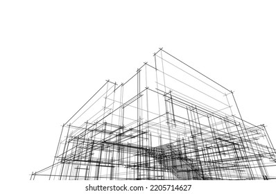 Esbozo de una ilustración 3d del vector de la casa