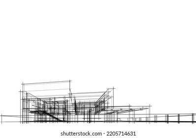 Sketch of a house vector 3d illustration