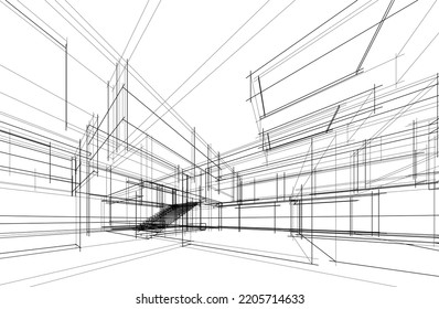 Esbozo de una ilustración 3d del vector de la casa