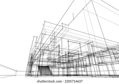 Esbozo de una ilustración 3d del vector de la casa