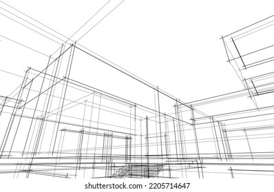 Esbozo de una ilustración 3d del vector de la casa