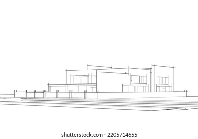 Sketch of a house vector 3d illustration