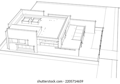 Esbozo de una ilustración 3d del vector de la casa