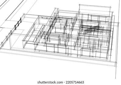 Sketch of a house vector 3d illustration