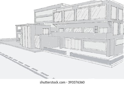 Sketch house. Vector image.