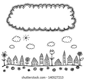 sketch of houses for your design vegetation nature flower nails star hand village scene home city earth single cloud urban drawn house residential architecture clouds scenery public art illustrations
