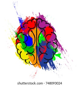 Sketch of the human brain, presented in the form of brush strokes with a multicolored paint. Abstraction, vector illustration