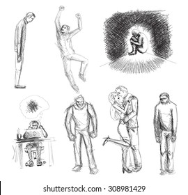 Sketch of human emotions and body language