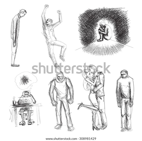 Sketch of human emotions and body language