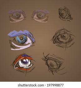 sketch of the human eye perspective vector isolated objects