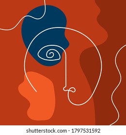 Sketch of human face on abstract background. Drawn by hand. Modern vector illustration.