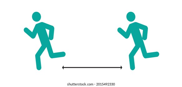 Skizze einer menschlichen Figur, die läuft und in der Ferne bleibt. Soziale Distanz im Sport. Vorbeugung von Coronavirus.