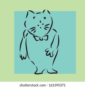 Sketch of a human-like cat character in bow tie