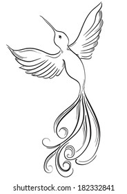 Sketch of hummingbird hand drawn. Tattoo birds