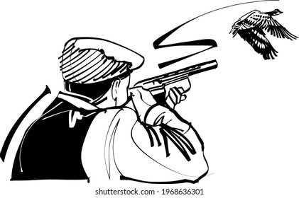 sketch of the hunter with a gun