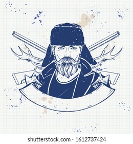 Sketch hunter man with beard