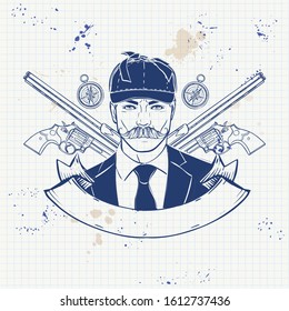 Sketch hunter man with beard