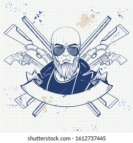 Sketch hunter man with beard