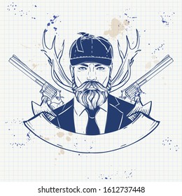 Sketch hunter man with beard