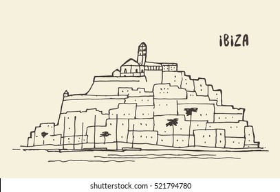 Sketch of Ibiza landscape, vector illustration