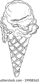  Sketch Ice cream cone  on white background. Vector illustration in doodle style

