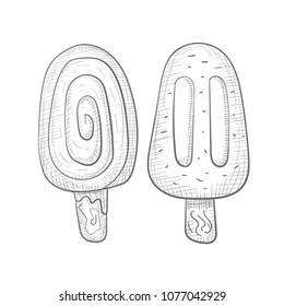 Sketch ice cream for menu and cafe design. Food decoration. 
