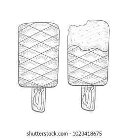 Sketch ice cream for munu and cafe design. Food decoration. 