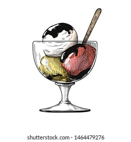 Sketch of ice cream in a vase. Vector illustration in sketch style.