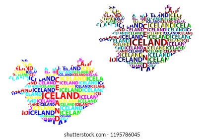 Sketch Iceland letter text map, Nordic island country - in the shape of the continent, Map Iceland - color vector illustration
