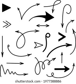 Sketch icon with arrow doodle set for paper design. Hand drawn style. Vector illustration design. Doodle sketch elements. Vector graphic illustration. Line art. Icons set.