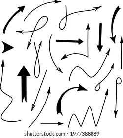 Sketch icon with arrow doodle set for paper design. Hand drawn style. Vector illustration design. Doodle sketch elements. Vector graphic illustration. Line art. Icons set.
