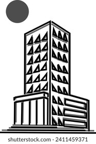 sketch icon of a building, emphasizing architectural features and design elements, suitable for various projects and presentations