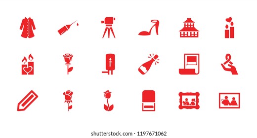 Sketch icon. collection of 18 sketch filled icons such as pencil, temple, heel sandals, rose, family photo, candle heart. editable sketch icons for web and mobile.