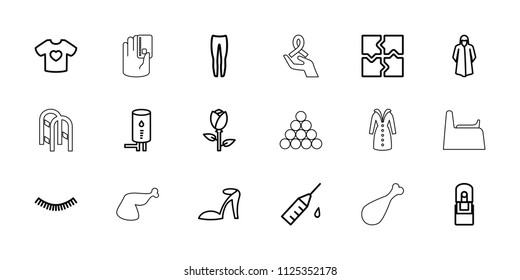 Sketch icon. collection of 18 sketch outline icons such as rose, eyelash, heel sandals, overcoat, underpants, puzzle. editable sketch icons for web and mobile.