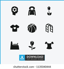 Sketch icon. collection of 9 sketch filled icons such as rose, overcoat, playground ladder, basketball, t-shirt with heart. editable sketch icons for web and mobile.