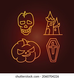 Sketch icon with halloween line vector icons on dark background. Business icon. Autumn pumpkin. Outline cartoon. Happy halloween. Vector logo.