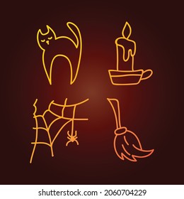Sketch icon with halloween line vector icons on dark background. Business icon. Autumn pumpkin. Outline cartoon. Happy halloween. Vector logo.