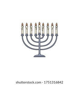 Sketch icon of Jewish religious menorah for Hanukkah holidays, cartoon vector illustration isolated on white background. Traditional symbol of Izraeli religion culture.